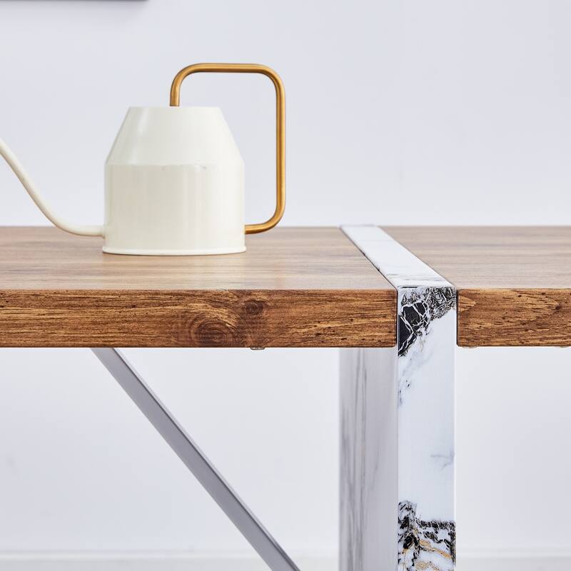Rectangular Wood Grain Dining Table with Marble Patterned Table Legs