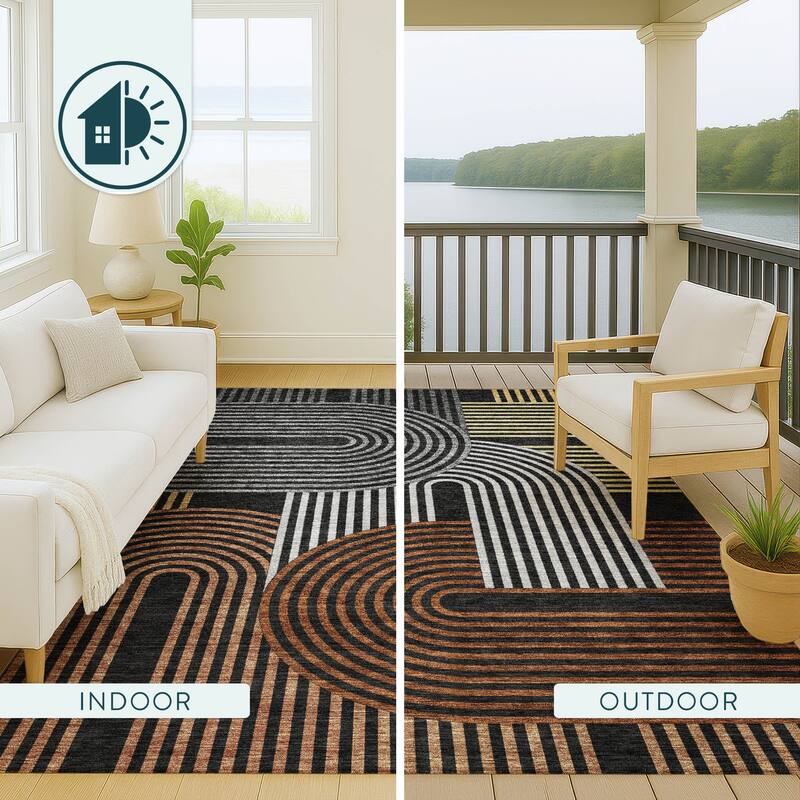 Machine Washable Indoor/ Outdoor Modern Basehor Chantille Rug
