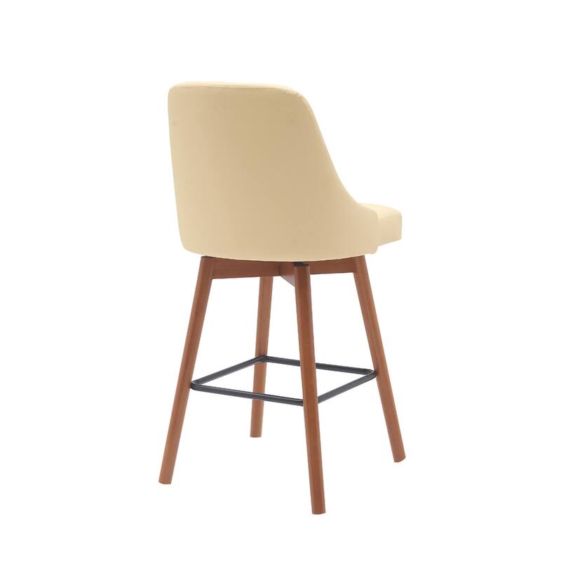 Faux Leather Swivel Bar Chair with Solid Wood Base and Footrest