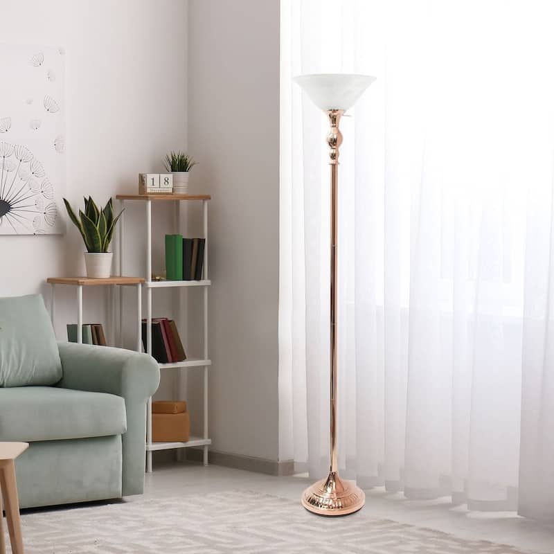 Classic 1 Light Torchiere Floor Lamp with Marbleized Glass Shade