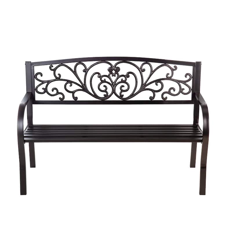 50 in. Blooming Metal Outdoor Garden Bench - Black