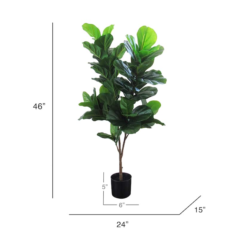 4ft Artificial Fiddle Leaf Fig Tree Plant in Black Pot - 46" H x 24" W x 15" DP
