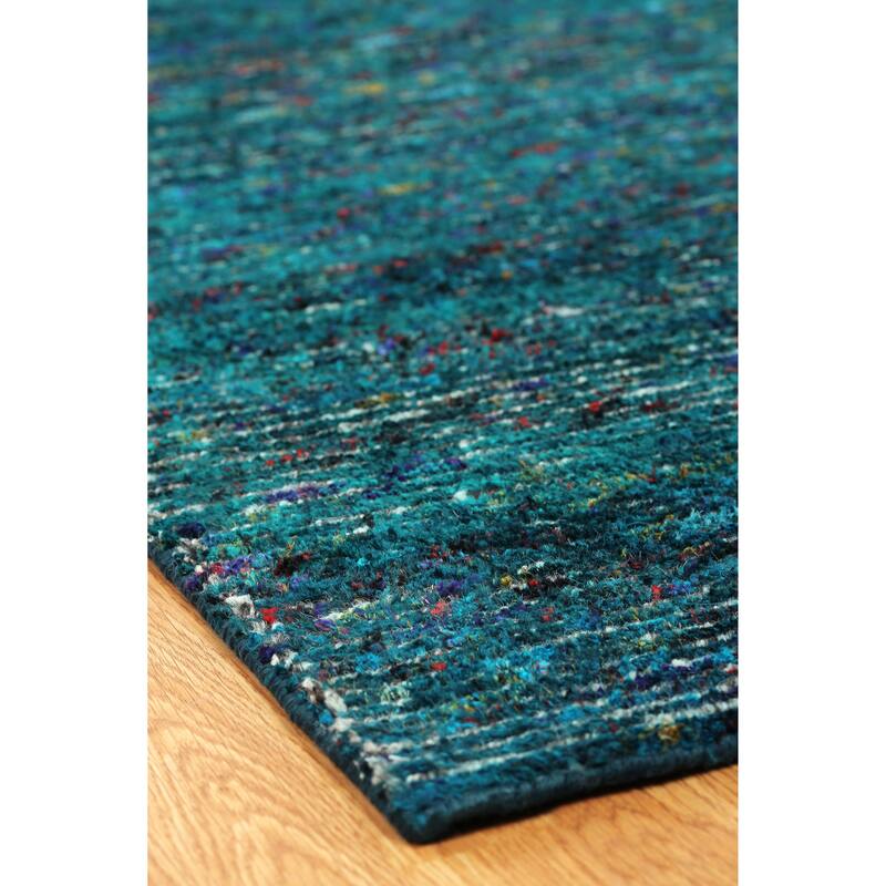 Modern Blue Hand-Knotted Wool & Viscose Area Rug