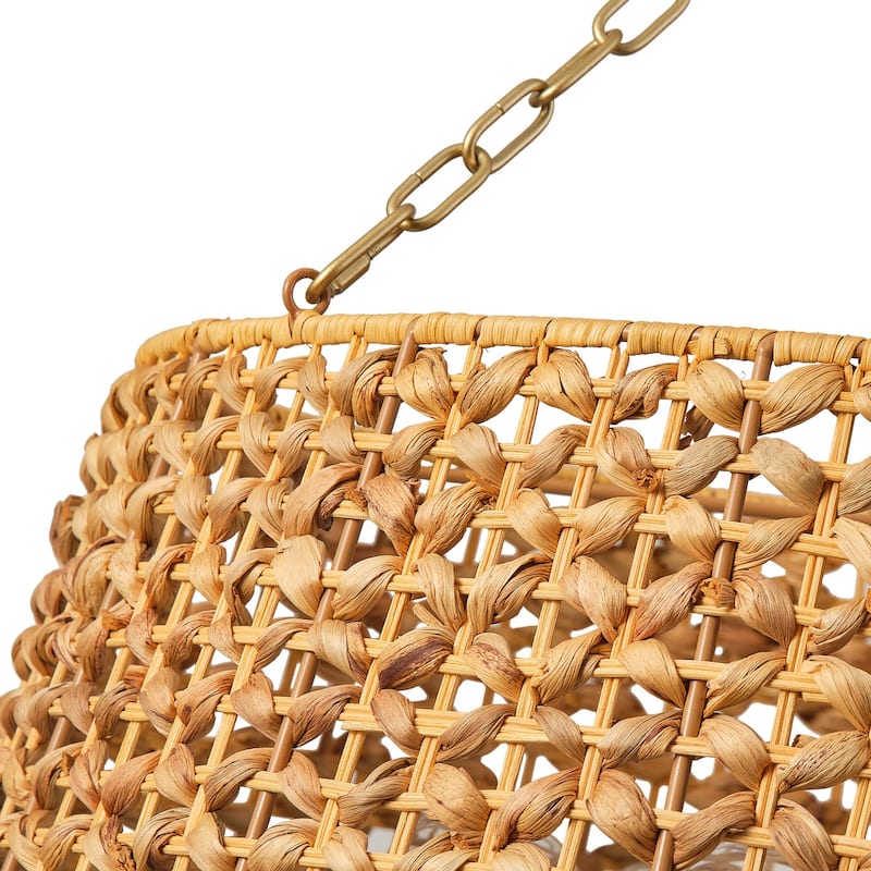Farmhouse Painted Gold 6-Light Unique Hand Woven Oversize Pendant Lighting Fixture