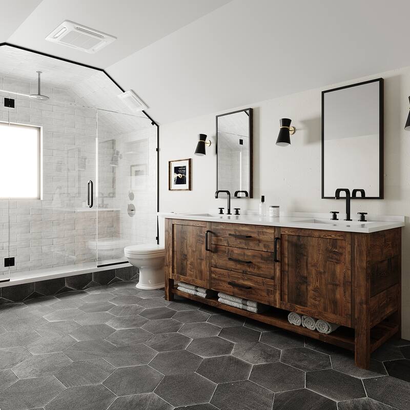 Widespread Bathroom Faucet with Industrial Round Handles Pop-Up Drain