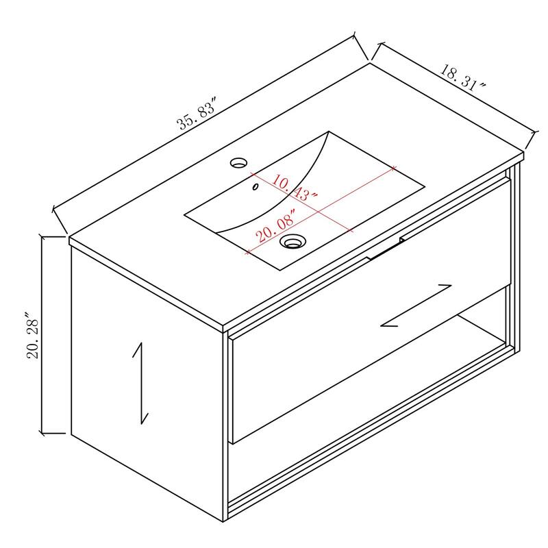 24"/30"/32"/36" Floating Bathroom Vanity Set with Ceramic Sink