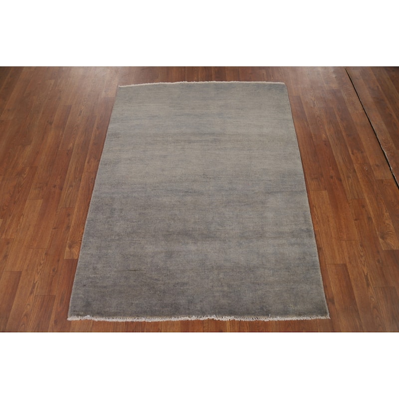 Hand Knotted Oriental 100% Wool Carpet Modern Solid Greys & Charcoal Gabbeh Area Rug - 4' 4'' X 3' 4''