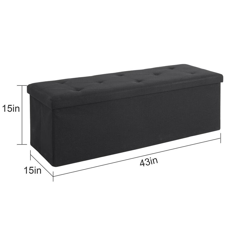 Javlergo 15" Foldable Storage Ottoman, Tufted Linen Foot Rest Stool/Seat Toy Chest
