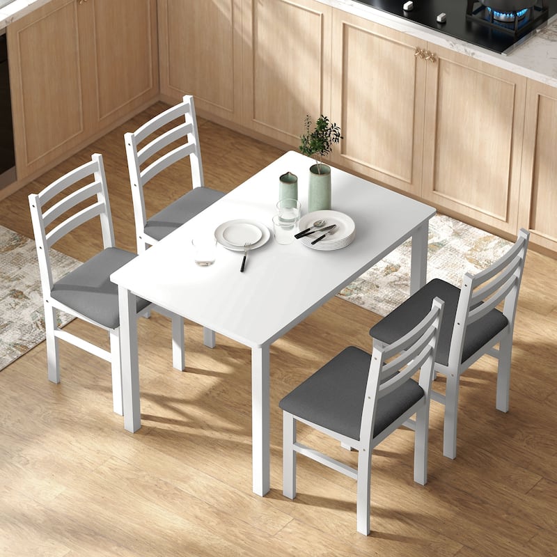 HOMCOM 5-Piece Dining Table Set for 4, Farmhouse Kitchen Table Set with 4 Upholstered Padded Chair, Wood Legs for Dining Rooms