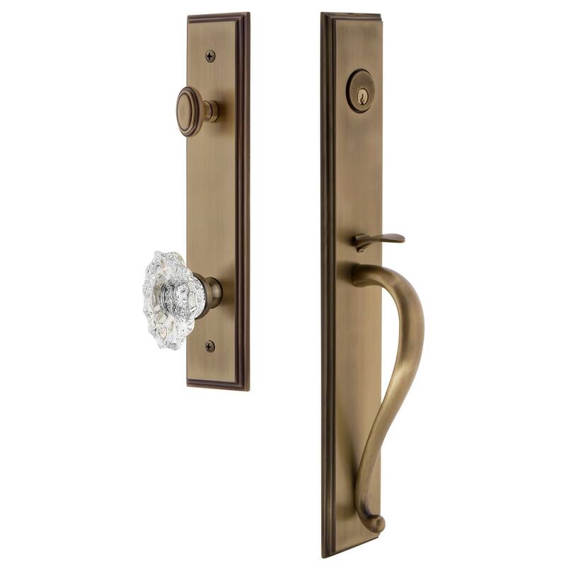 Grandeur Carre Solid Brass Rose Keyed Entry Single Cylinder Full Plate - Vintage Brass