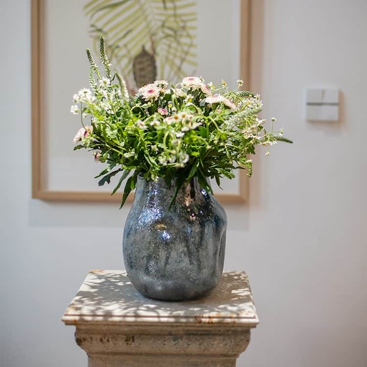 RusticReach Blue Bubble Hand Blown Glass Vase