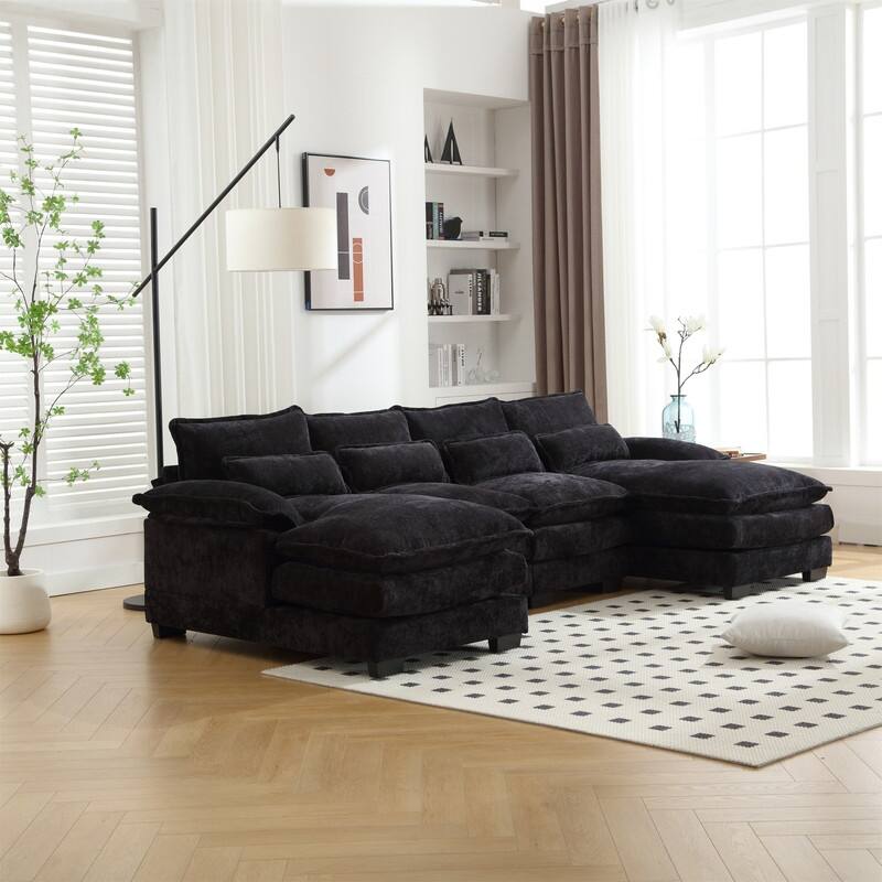 Sectional Sofa Cloud Couch for Living Room, Modern Chenille/Boucle U Shaped Couch, Comfy Modular Sofa Sleeper with Double Chaise