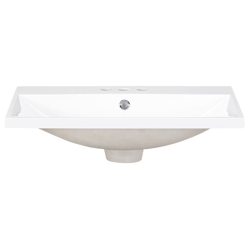 Ceramic Undermount Bathroom Vanity Top with Pre-Drilled Faucet Holes, Fits Cabinets Under 24", Modern Rectangular Design