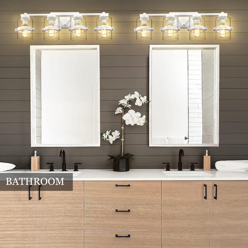 Modern 4-Light Bathroom Vanity Light,Fixtures Over Mirror with Clear Glass,White or Black and Gold Finish