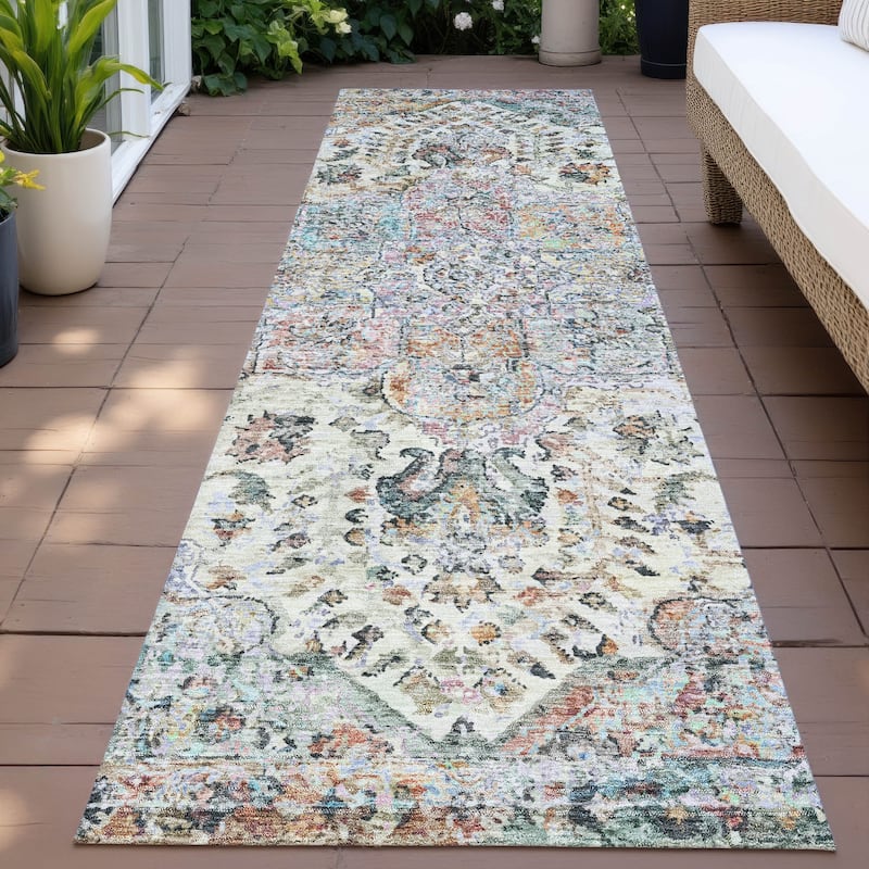 Machine Washable Indoor/Outdoor Traditional Chantille Rug - Sage - 2'3" x 7'6"