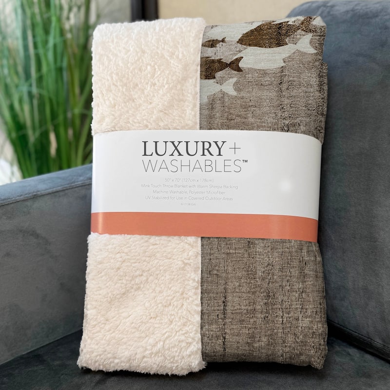 Premium Machine Washable Modern Sea Life Sherpa Throw Blanket