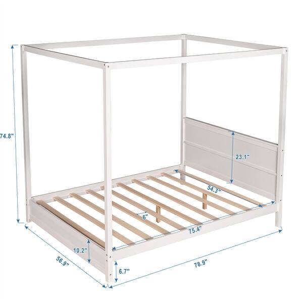 dimension image slide 1 of 4, Modern Canopy Queen/Full Platform Bed with Stylish Headboard and Support Legs