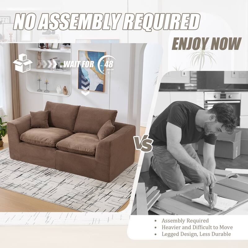 Sectional Sofa Brown Loveseat with Armrests, Sofa Couch Sleeper Sofa Convertible Couch 2 Seat Sofa Couch