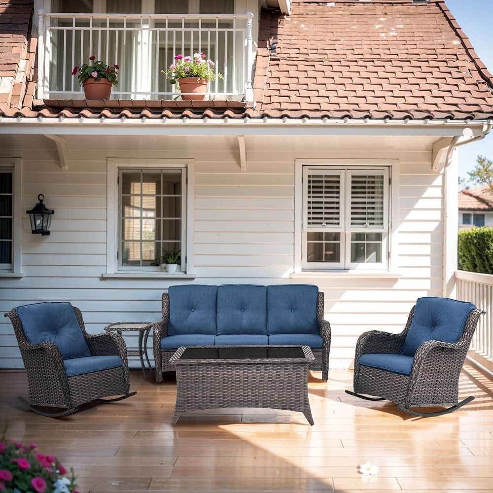 Gymojoy 5-Piece Outdoor Wicker Patio Furniture with 3 Seat Sofa, Rattan Coversation Set with Water Resistant Thick Cushions