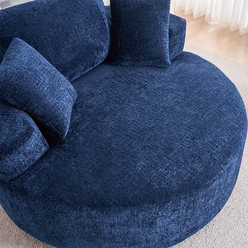 Round Accent Chair with High-Resilience Cushions, Swivel Chenille Barrel Chair, Fluffy Sleeper Lounge Chair