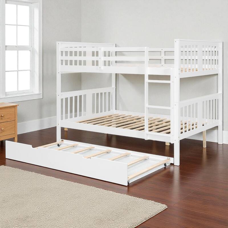 Full over Full Wood Bunk Bed with Storage Drawers and Ladder, Convertible Beds with Guardrails for Bedroom or Guest Room