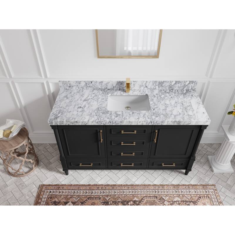 Willow Collections 60 in. W x 22 in. D Aberdeen Single Bowl Sink Bathroom Vanity with Countertop - 2" Carrara Marble - Black