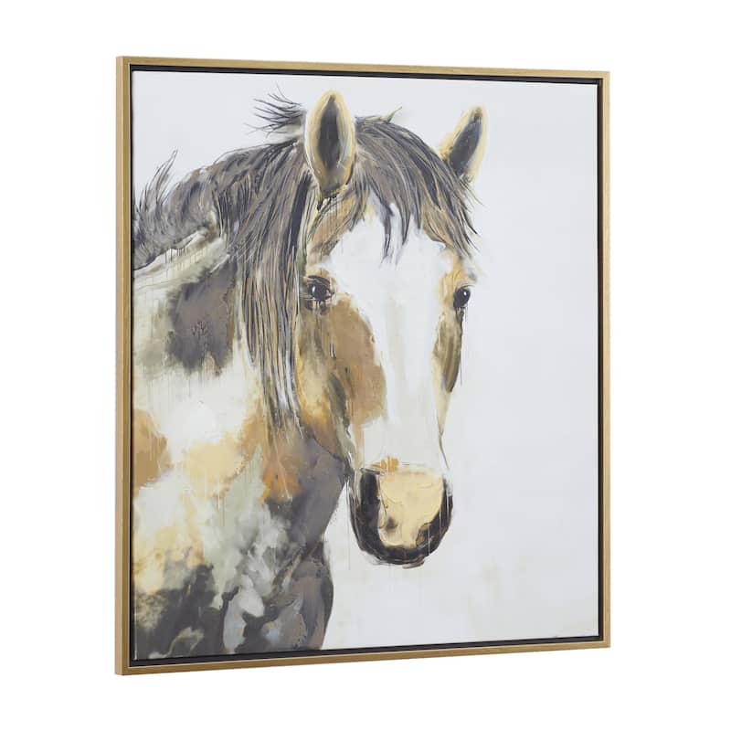 Canvas Horse Framed Wall Art with Gold Frame - Brown - Roche River Decor
