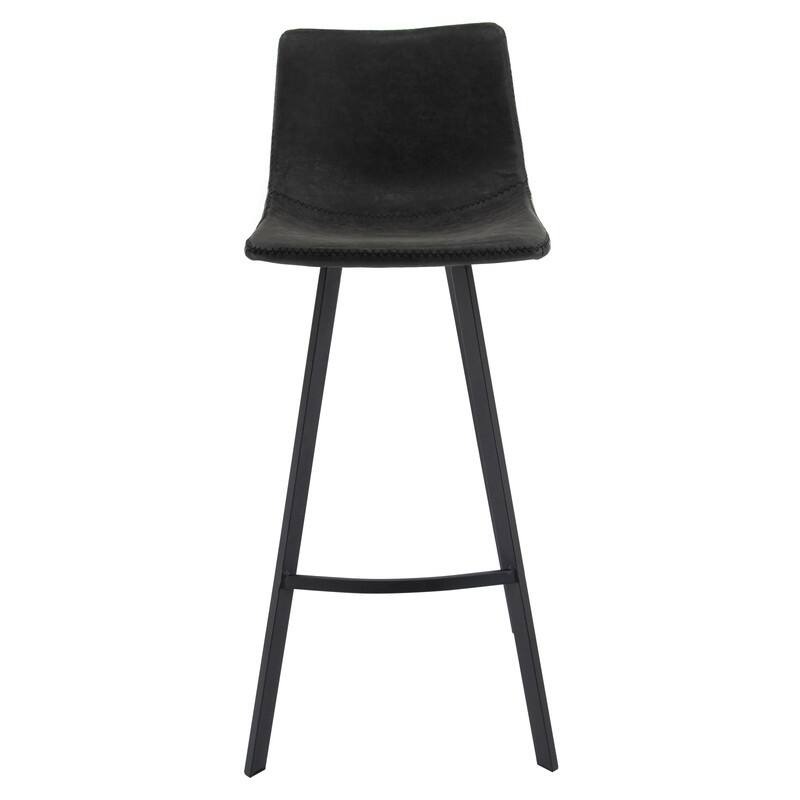 Elland Modern Upholstered Leather Bar Stool with Stainless Steel Legs, Curve Padded Seat, Built-in Footrest, and Plastic Glides