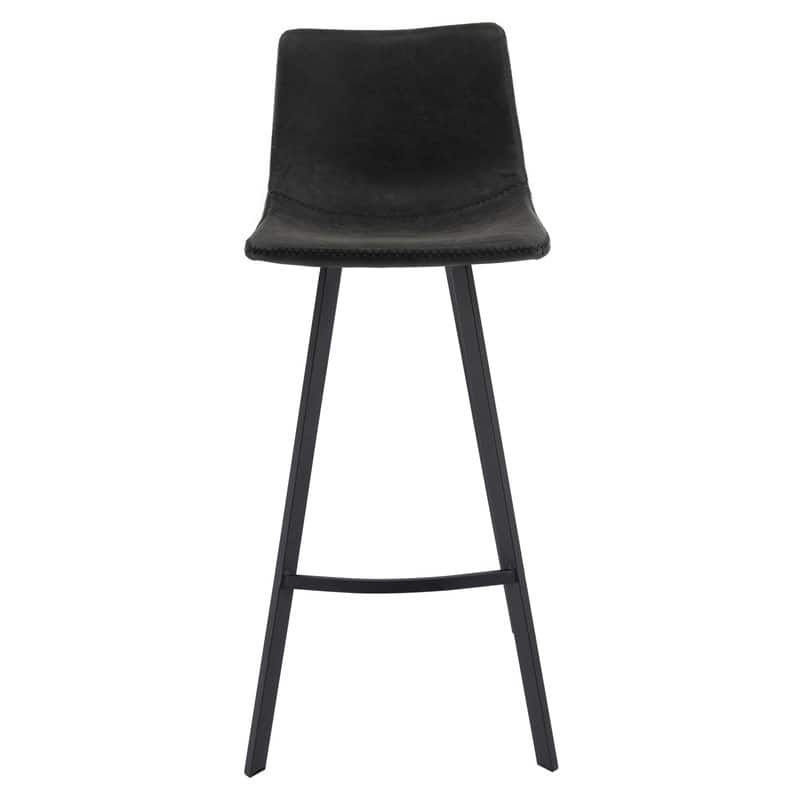 Elland Modern Upholstered Leather Bar Stool with Stainless Steel Legs, Curve Padded Seat, Built-in Footrest, and Plastic Glides