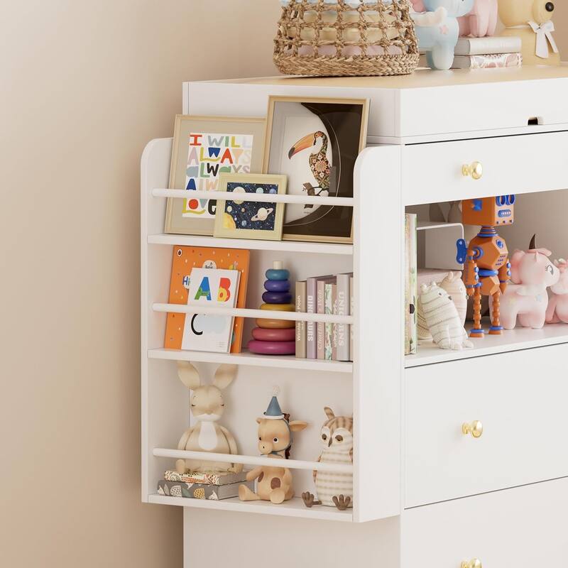 Modern Changing Table Dresser - Wide Top, 3 Drawers, White Finish‌