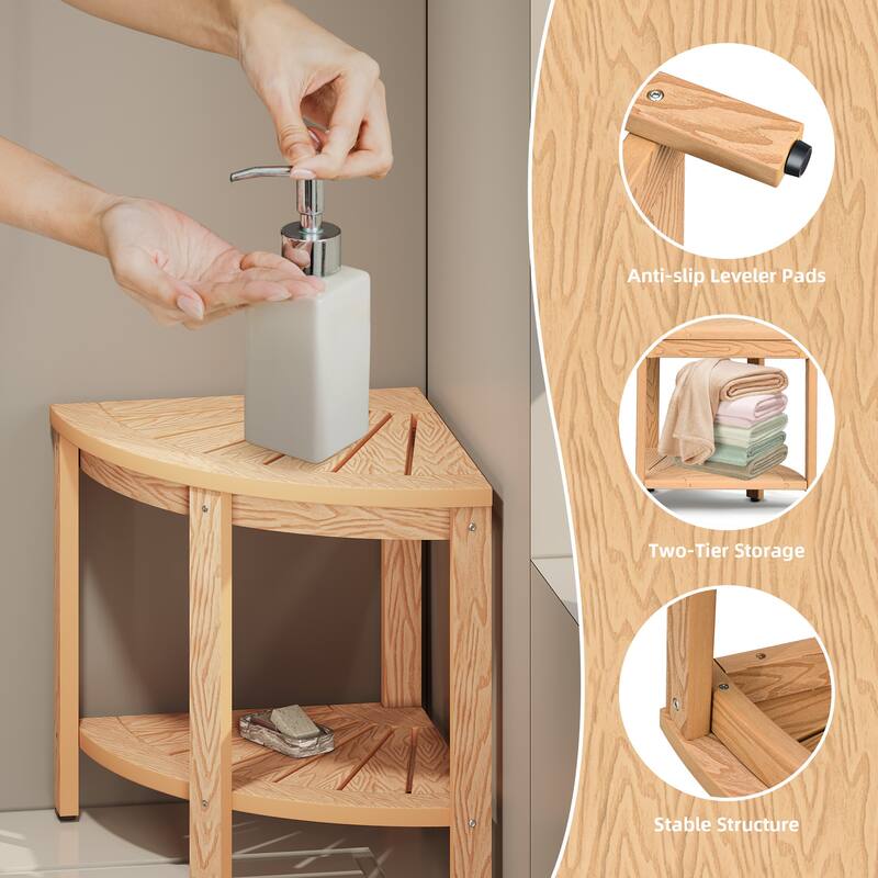 Lumber Shower Bench 18" Shower Stool Corner Bench with Storage Shelf Shower Seat