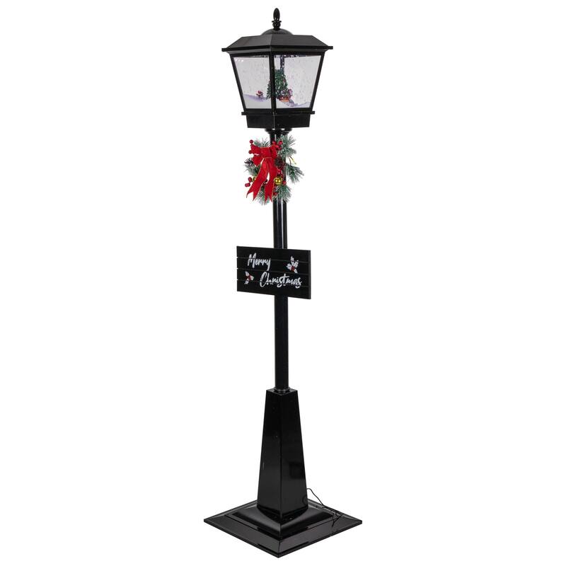 70.75" Lighted Musical Snowing Santa and Friends Christmas Street Lamp