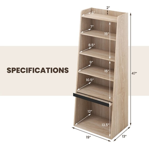 dimension image slide 0 of 2, Gymax 6-tier Bookcase w/ 2 Adjustable Shelves Filp-up Door 5 Open