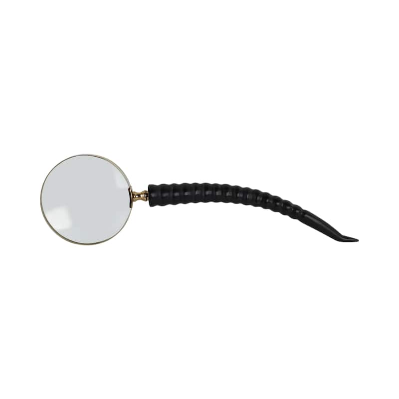 Glass Buffalo Horn Magnifying Glass Sculpted Handle Decor - 1" Black - 12" x 4" x 1"