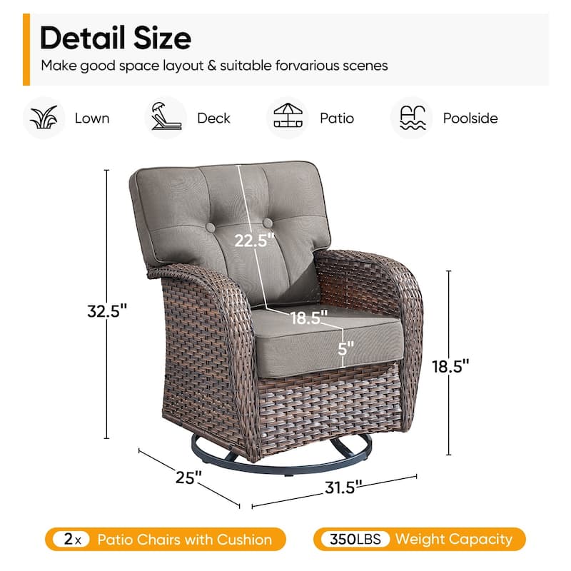 Pocassy Outdoor Swivel Chair Set Patio Funiture Chairs
