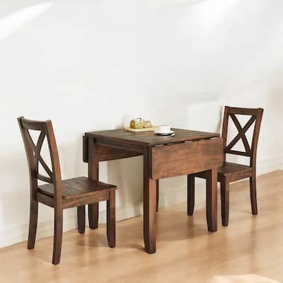 3-Piece Solid Wood Drop Leaf Dining Table Set with 2 X-back Chairs, Space-Saving Design for Small Dining Rooms and Apartments