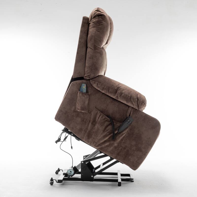 Power Lift Recliner Chair with Heat & Massage, Dual OKIN Motors Lift Sofa, Lounge Chair with 2 Pockets & 2 Cup Holders