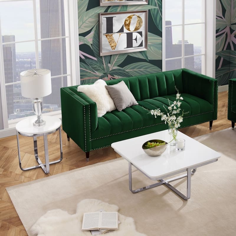 35" Sleek Square Coffee Table with Chrome Cross Legs and Stainless Steel Frame Modern Wood Design - 35.4”L x 35.4”W x 15.6”H