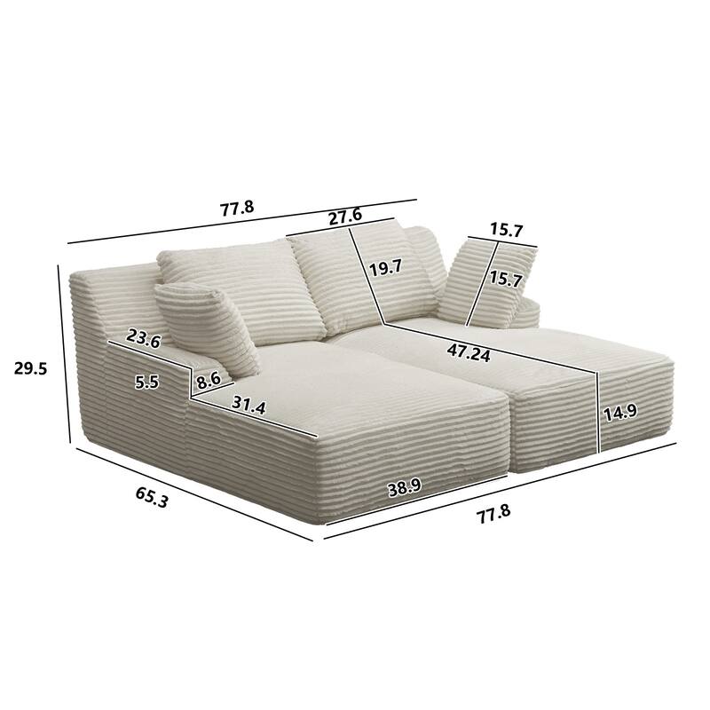 77.8" Oversized Double Chaise Lounge, Cloud Plush Sofa Bed, Upholstered Sleeper Chair, No Assembly Required