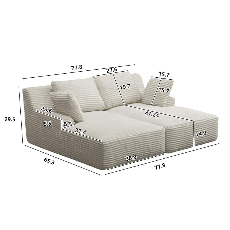 GDFStudio - Corduroy 2-Seater 77.8" Oversized Cloud Modular Double Chaise Lounge