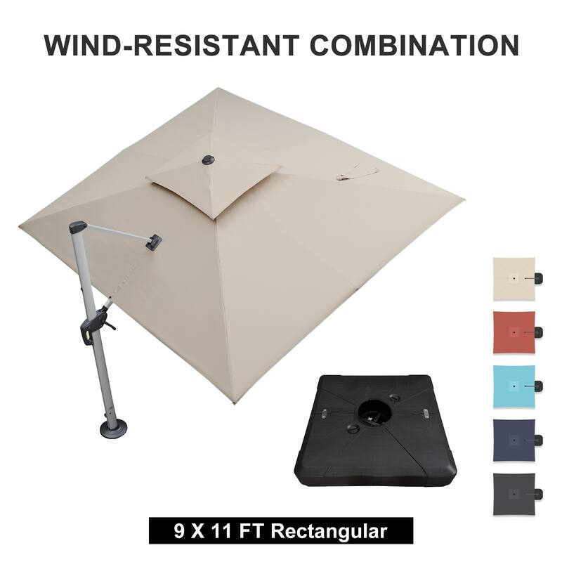 PURPLE LEAF 9 x 11ft Outdoor Rectangle Large Cantilever Umbrella with Base