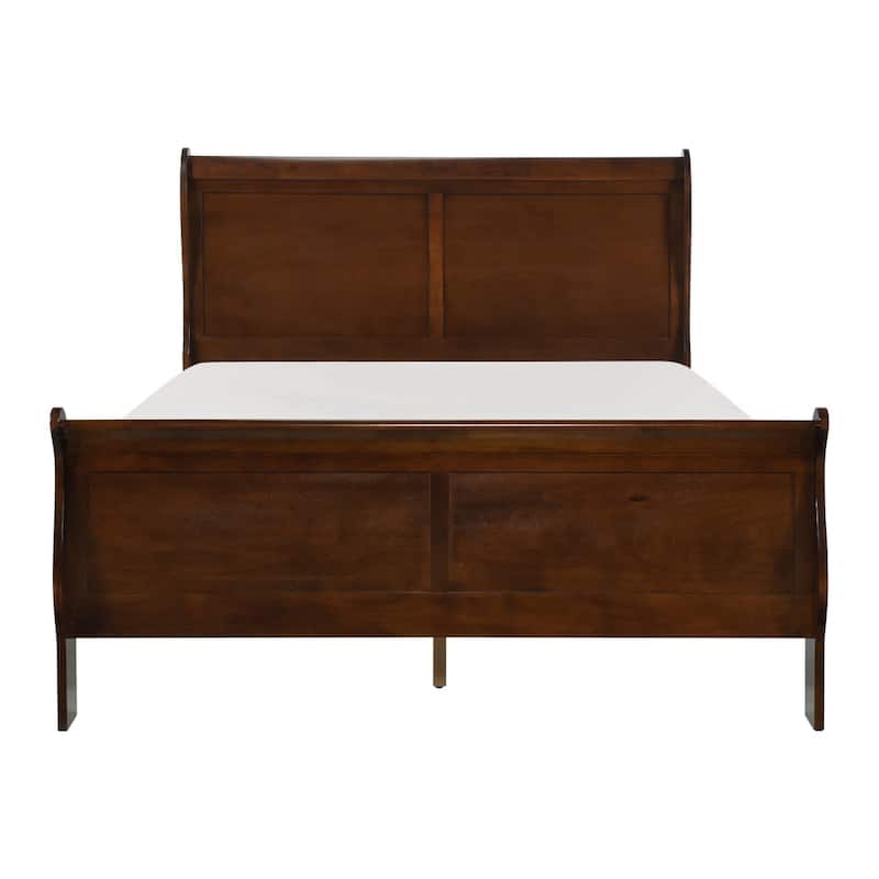 Gage Traditional Queen Sleigh Bed, Wood Frame, Rich Brown Cherry Finish