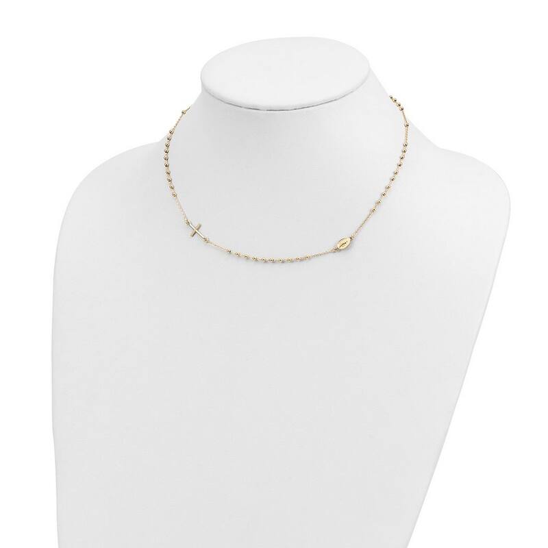 Curata 14k Yellow Gold Polished Religious Beaded Cross Rosary Necklace, 16"