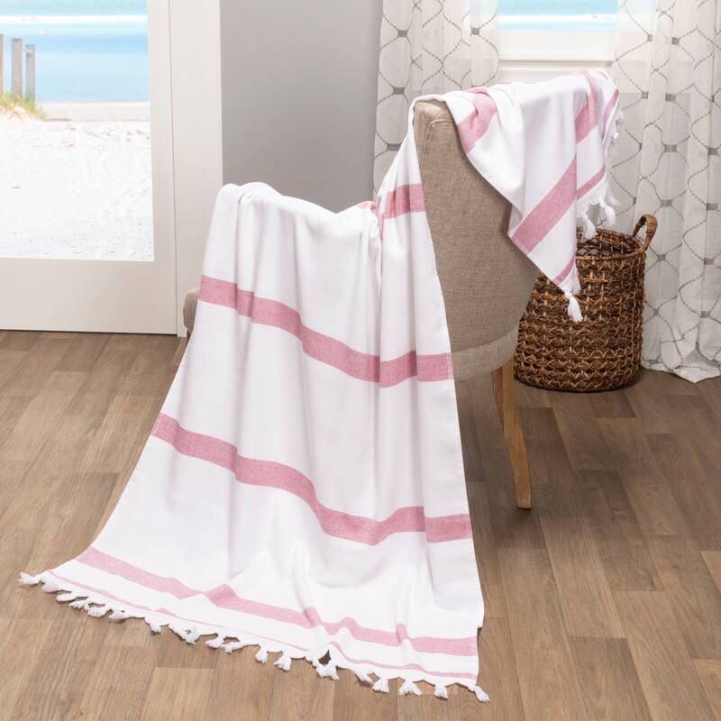 Superior Kai Stripe Fouta Beach Towel with Tassels - 35" x 68"