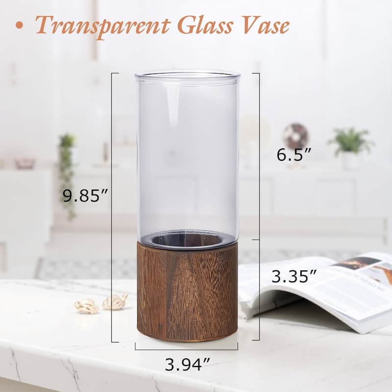 Wood and Glass Flower Vases for Centerpiece Table Home Indoor Desk Decor, Crystal Vase, Glass Vase Thickening Design Suitable