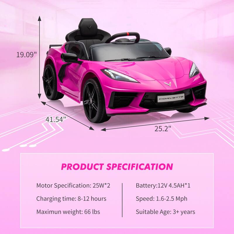 12V Kids Ride On Car Sports Licensed Corvette Electric Car Toy for Kids Best Gifts