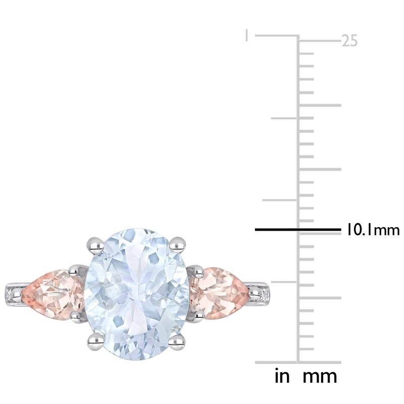 Multi-Cut Ice Aquamarine Morganite and Diamond 3-Stone Ring in Sterling Silver by Miadora