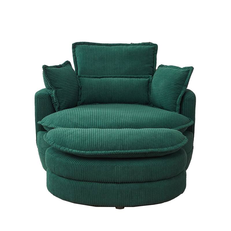 38"W Oversized Swivel Chair with Moon Storage Ottoman, 4 Pillows
