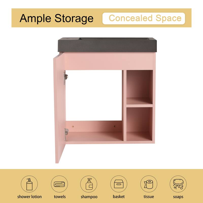 Malwee 20" Floating Bathroom Vanity, Mini Wall Mounted Bathroom Vanity with Resin Sink and Soft Close Door