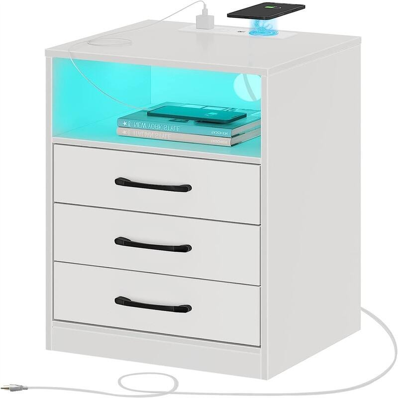 Nightstand with Wireless Charging Station - White